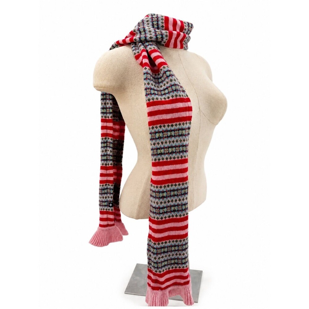 Gap Y2K Fair Isle Knit Scarf Colorful Lambswool Accessory 2005 Holiday Warm Ski